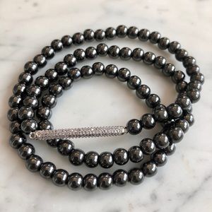 Hemetite wrap bracelet with CZ diamond bar